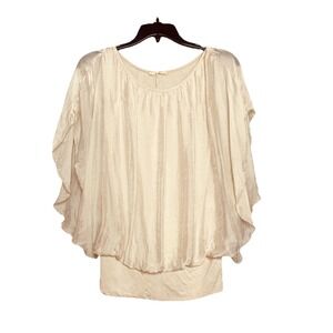 Giusy Italy women size S Sand top flutter sleeve silk Blend blouson‎ scoop neck